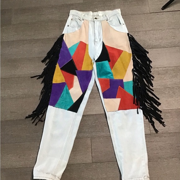 Seruchi Colorful Patchwork Fringe Women's Jeans size 9/10